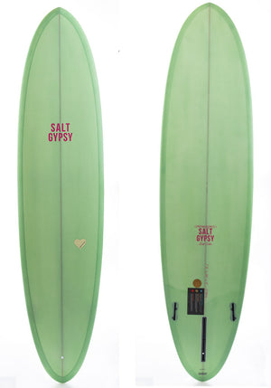 Cynthia Rowley x Salt Gypsy 7'8 Mid Tide Pistachio Surfboard FCS II 2 + 1